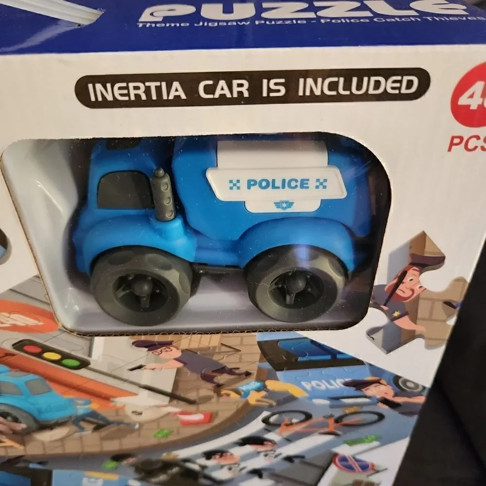 DIY Coloring Jigsaw Puzzle with Car and Markers Police